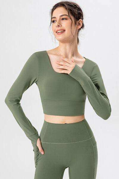 Square Neck Crisscross Active T-Shirt - Trendsi - Flyclothing LLC