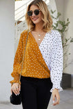 Polka Dot Surplice Neck Lantern Sleeve Blouse - Trendsi - Flyclothing LLC