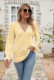 Eyelet Lace Trim Flounce Sleeve Blouse - Trendsi - Flyclothing LLC