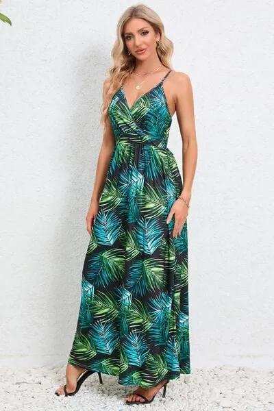 Printed Surplice Maxi Cami Dress - Trendsi - Flyclothing LLC