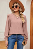 Eyelet V-Neck Flounce Sleeve T-Shirt - Trendsi - Flyclothing LLC