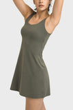 Square Neck Sports Tank Dress with Full Coverage Bottoms - Trendsi - Flyclothing LLC