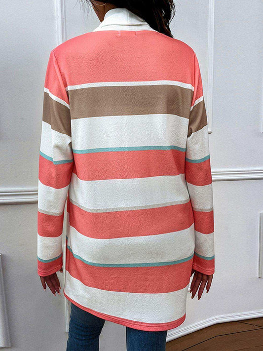 Striped Open Front Longline Cardigan - Trendsi - Flyclothing LLC