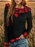 Plaid Long Sleeve Hooded Blouse - Trendsi - Flyclothing LLC