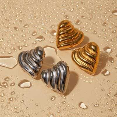 Stainless Steel Heart Shape Stud Earrings - Trendsi - Flyclothing LLC