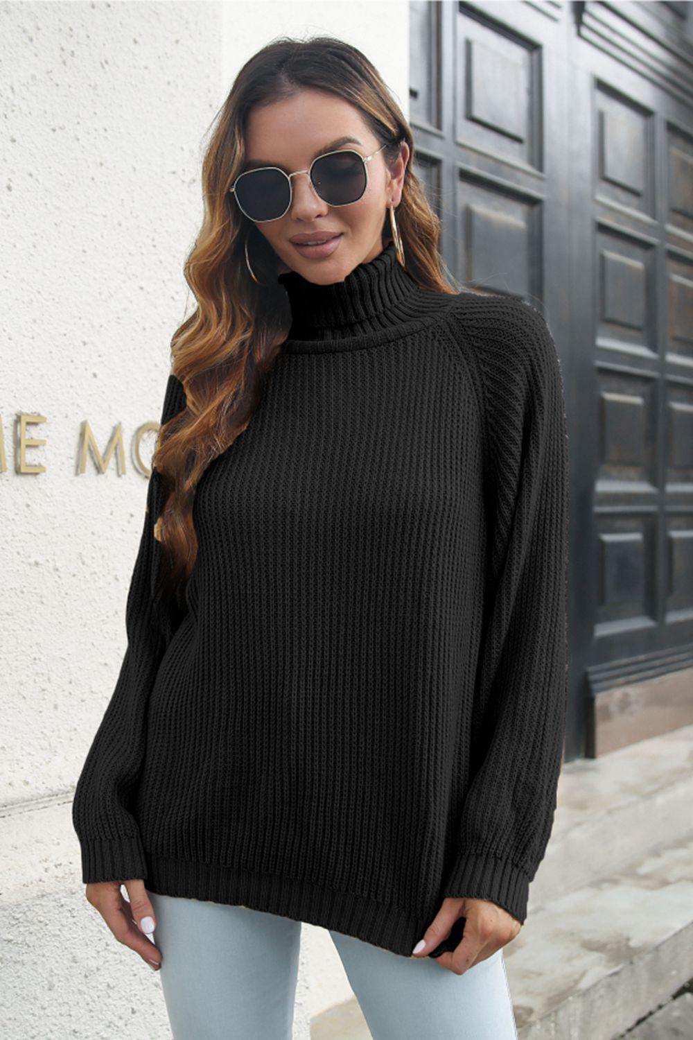 Turtleneck Rib-Knit Sweater - Trendsi - Flyclothing LLC
