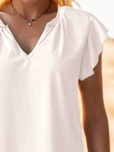 Ruffled Notched Cap Sleeve Tank - Trendsi - Flyclothing LLC