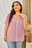 Plus Size Swiss Dot Spliced Lace V-Neck Blouse - Trendsi - Flyclothing LLC