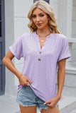 Eyelet Notched Short Sleeve T-Shirt - Trendsi - Flyclothing LLC