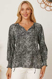 Printed Tie Neck Lantern Sleeve Blouse - Trendsi - Flyclothing LLC