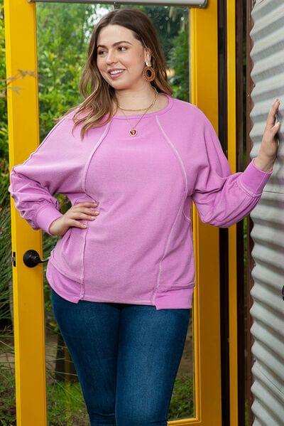Plus Size Contrast Stitching Long Sleeve T-Shirt - Trendsi - Flyclothing LLC