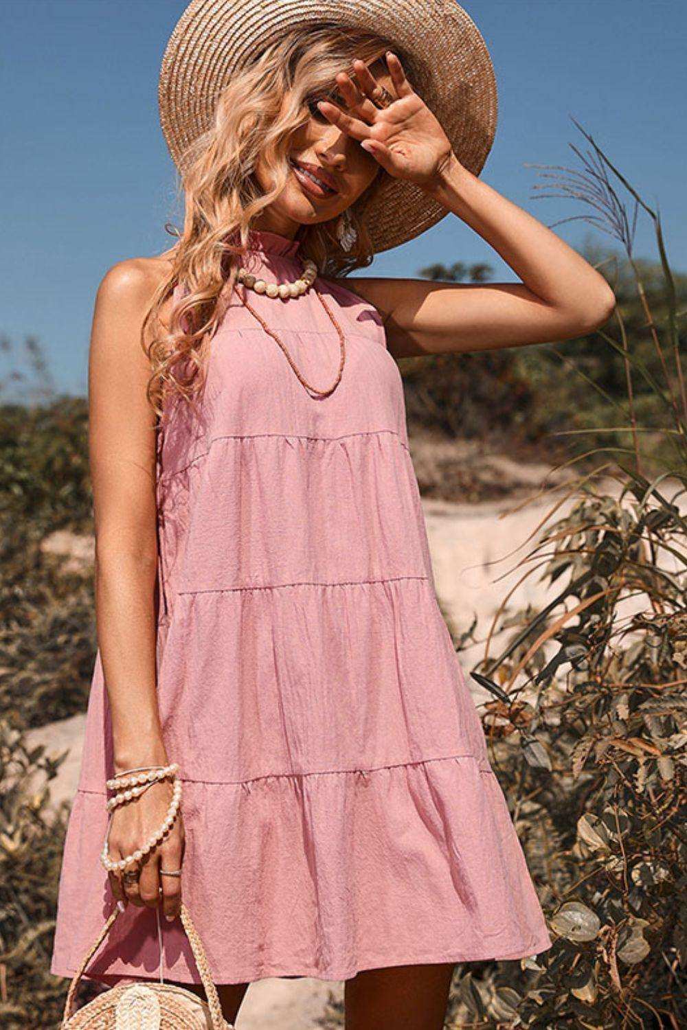 Tie Back Sleeveless Tiered Dress - Trendsi - Flyclothing LLC