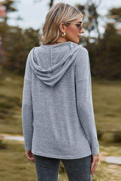 Drawstring Dropped Shoulder Hooded T-Shirt - Trendsi - Flyclothing LLC