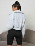 Houndstooth Zip-Up Jacket - Trendsi - Flyclothing LLC