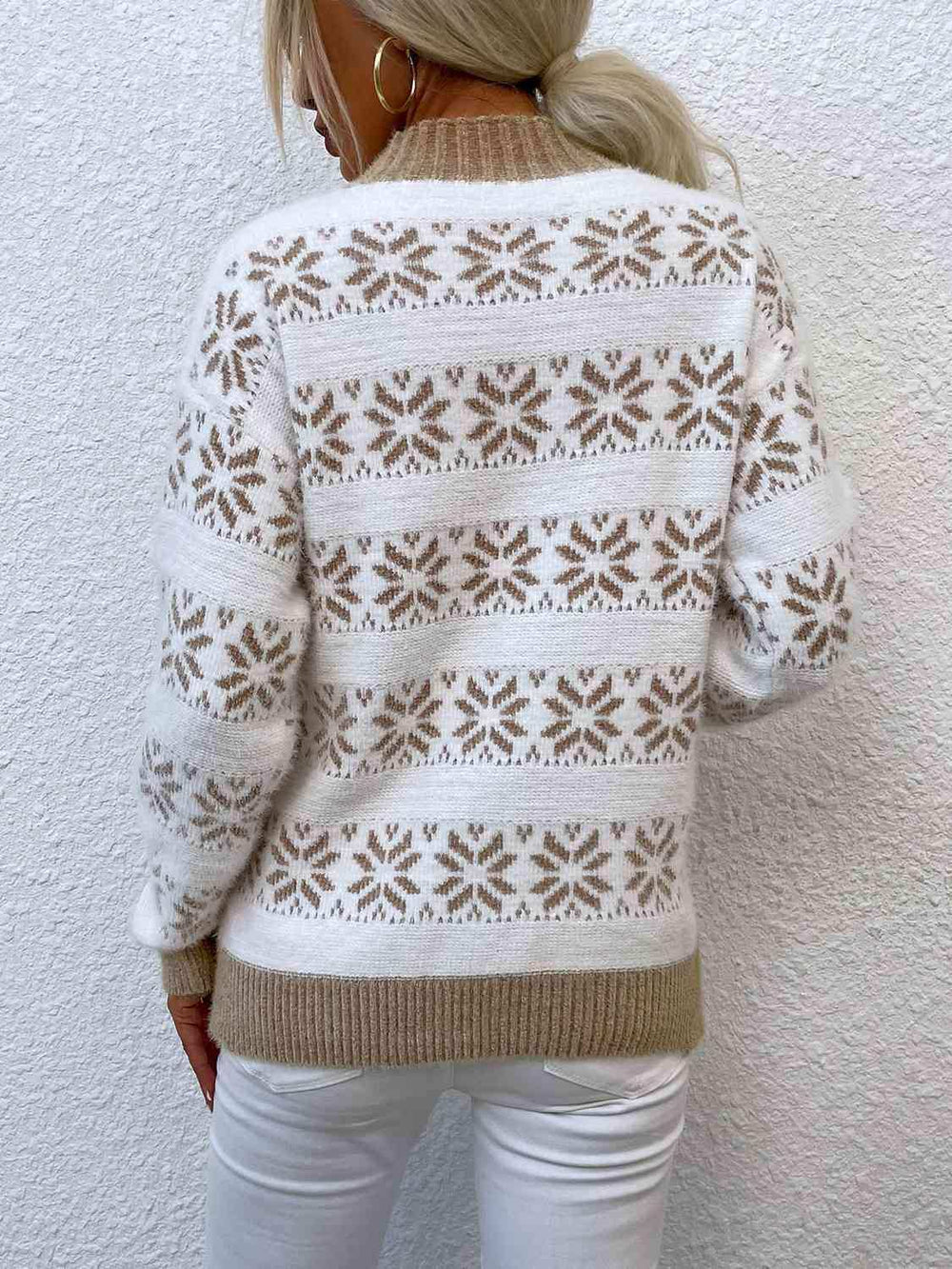 Snowflake Pattern Mock Neck Sweater - Trendsi - Flyclothing LLC