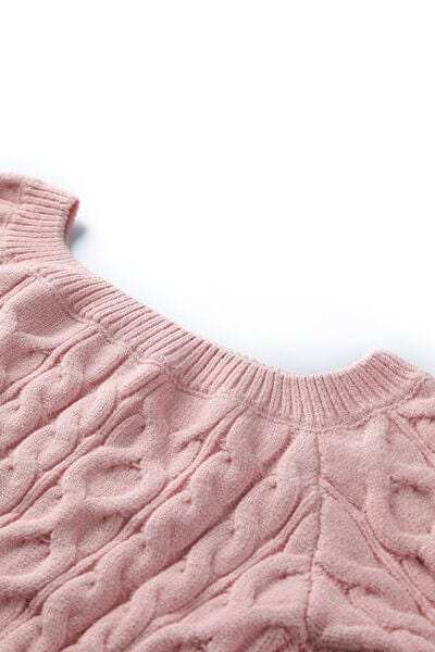 Cable-Knit Off-Shoulder Long Sleeve Sweater - Trendsi - Flyclothing LLC