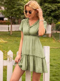 Frill V-Neck Short Sleeve Ruffle Hem Dress - Trendsi - Flyclothing LLC