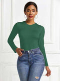 Round Neck Long Sleeve Bodysuit - Trendsi - Flyclothing LLC
