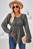 Ruched Round Neck Flounce Sleeve Blouse - Trendsi - Flyclothing LLC