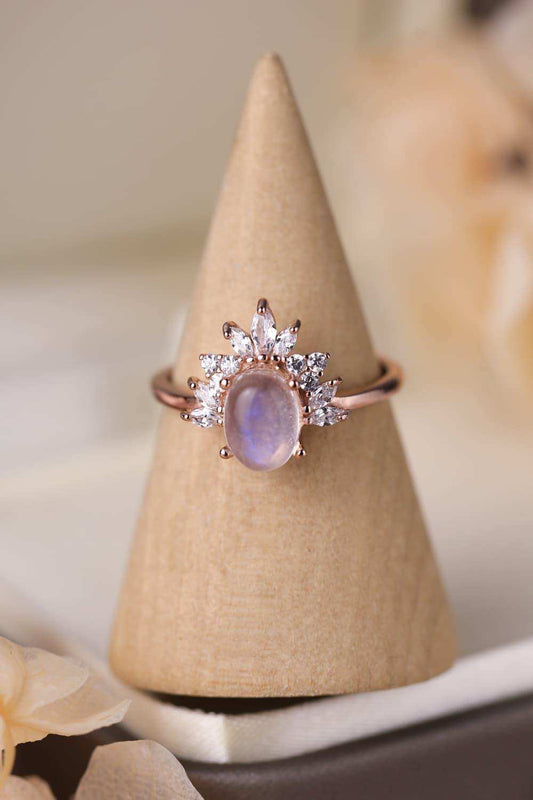 High Quality Natural Moonstone 18K Rose Gold-Plated 925 Sterling Silver Ring - Trendsi - Flyclothing LLC