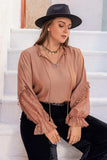 Plus Size Tie Neck Flounce Sleeve Blouse - Trendsi - Flyclothing LLC