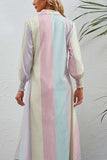 Rainbow Stripe Button-Up Maxi Shirt Dress - Trendsi - Flyclothing LLC