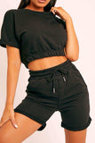 Short Sleeve Cropped Top and Drawstring Shorts Lounge Set - Trendsi - Flyclothing LLC