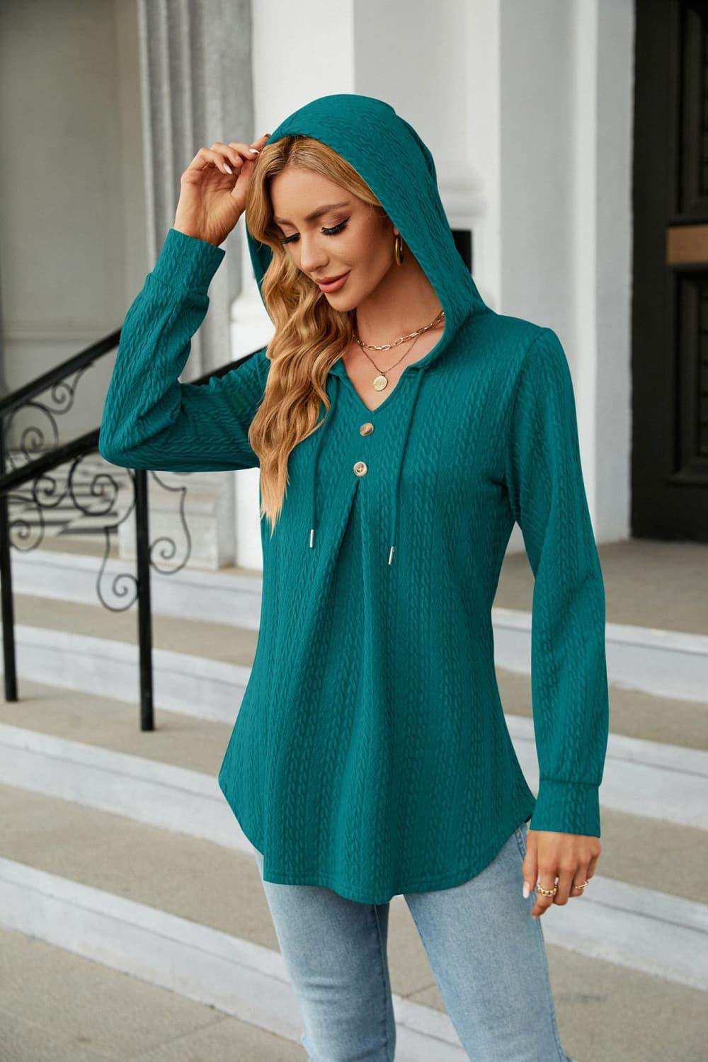 Long Sleeve Hooded Blouse - Trendsi - Flyclothing LLC