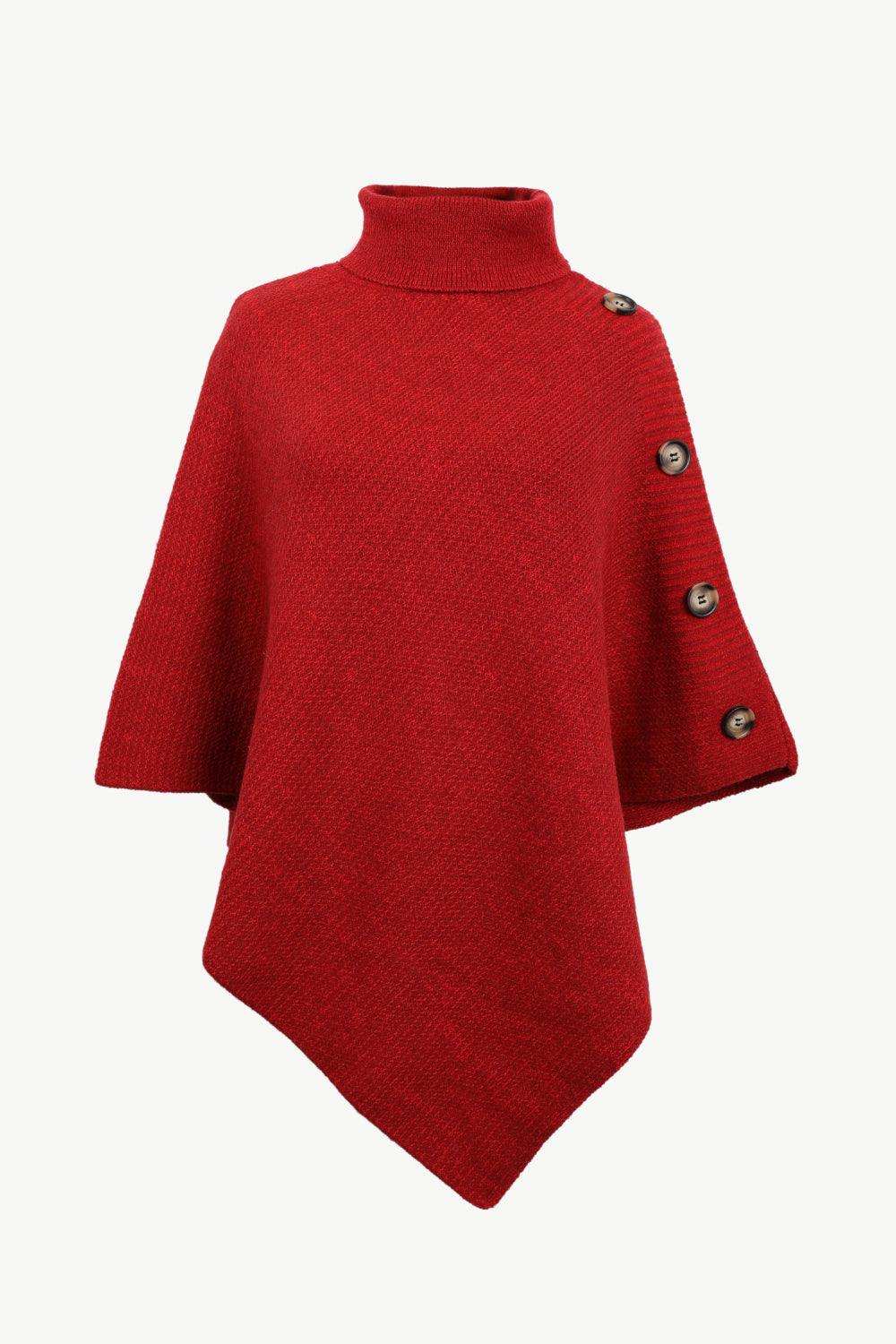 Turtleneck Buttoned Poncho - Trendsi - Flyclothing LLC