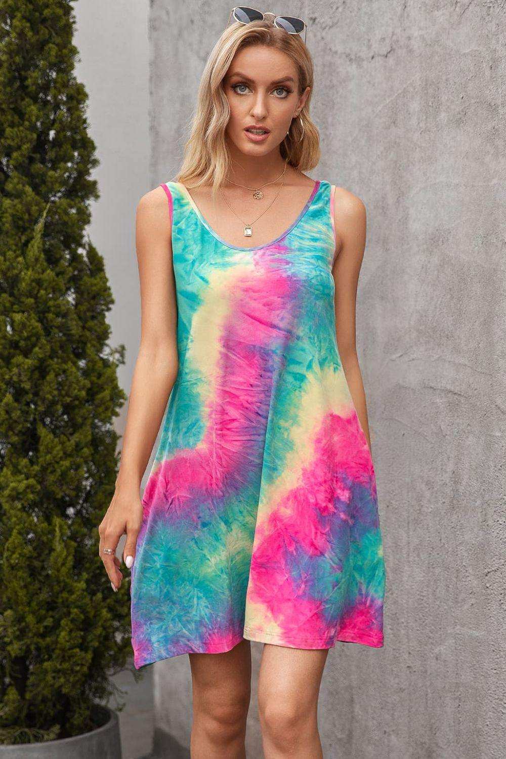 Tie-Dye Sleeveless Dress with Pockets - Trendsi - Flyclothing LLC