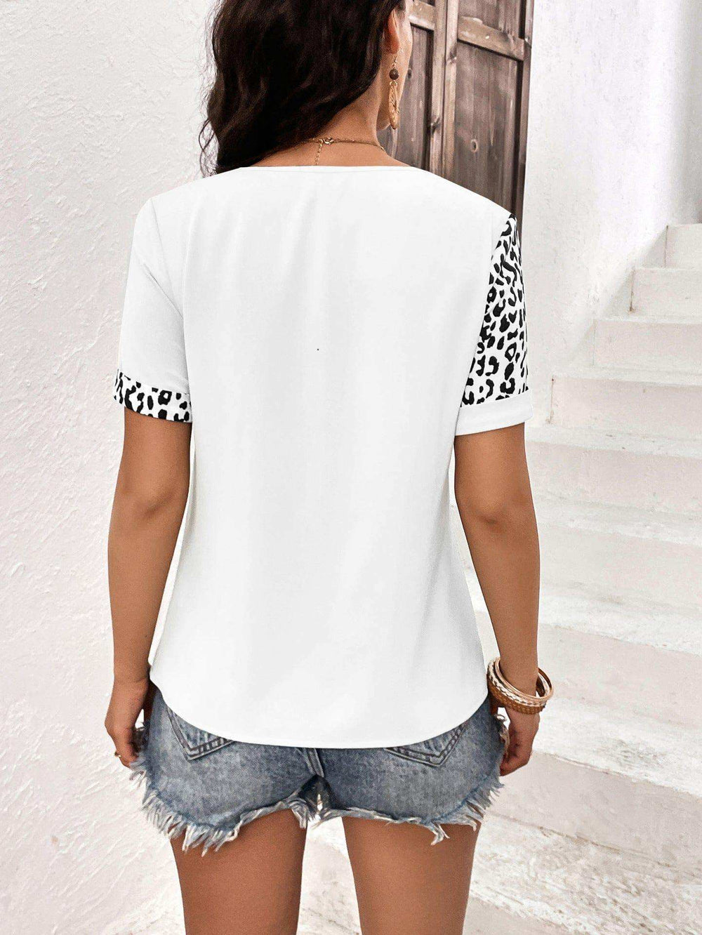 Leopard Round Neck Short Sleeve Tee - Trendsi - Flyclothing LLC