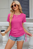 Eyelet Round Neck Short Sleeve T-Shirt - Trendsi - Flyclothing LLC