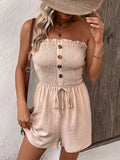 Decorative Button Smocked Strapless Romper - Trendsi - Flyclothing LLC