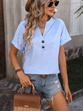 Notched Buttoned Short Sleeve T-Shirt - Trendsi - Flyclothing LLC
