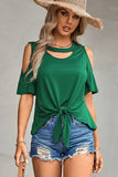 Tied Cutout Cold-Shoulder Top - Trendsi - Flyclothing LLC