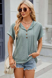 Eyelet Drawstring Hooded Short Sleeve Blouse - Trendsi - Flyclothing LLC