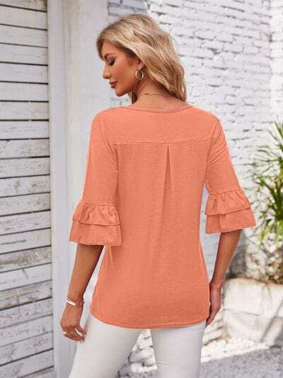 Ruffled Suqare Neck Half Sleeve Blouse - Trendsi - Flyclothing LLC