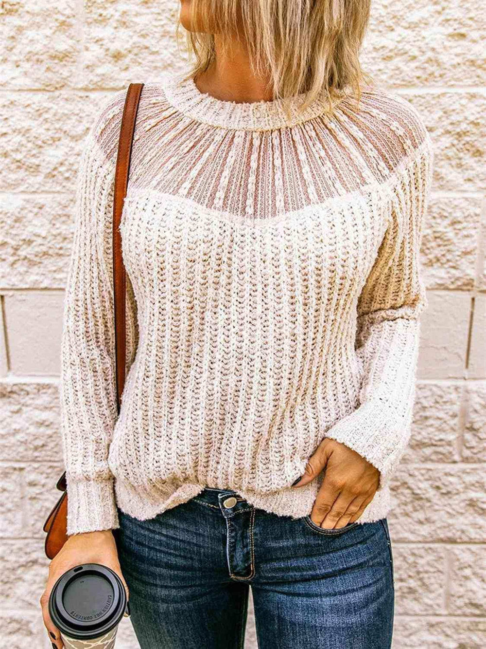 Round Neck Rib-Knit Sweater - Trendsi - Flyclothing LLC