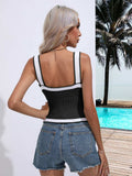 Contrast Crisscross Knit Tank - Trendsi - Flyclothing LLC