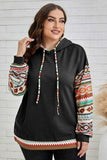 Plus Size Waffle-Knit Geometric Dropped Shoulder Hoodie - Trendsi - Flyclothing LLC