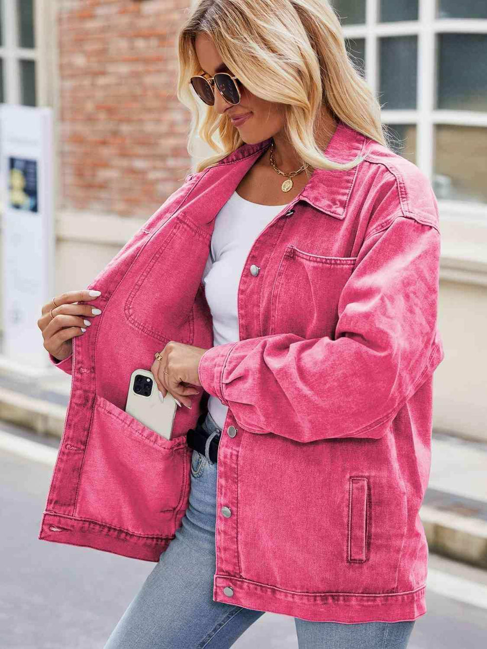 Button Up Denim Jacket with Pockets - Trendsi - Flyclothing LLC