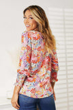 Double Take Floral Print Long Puff Sleeve Blouse - Trendsi - Flyclothing LLC