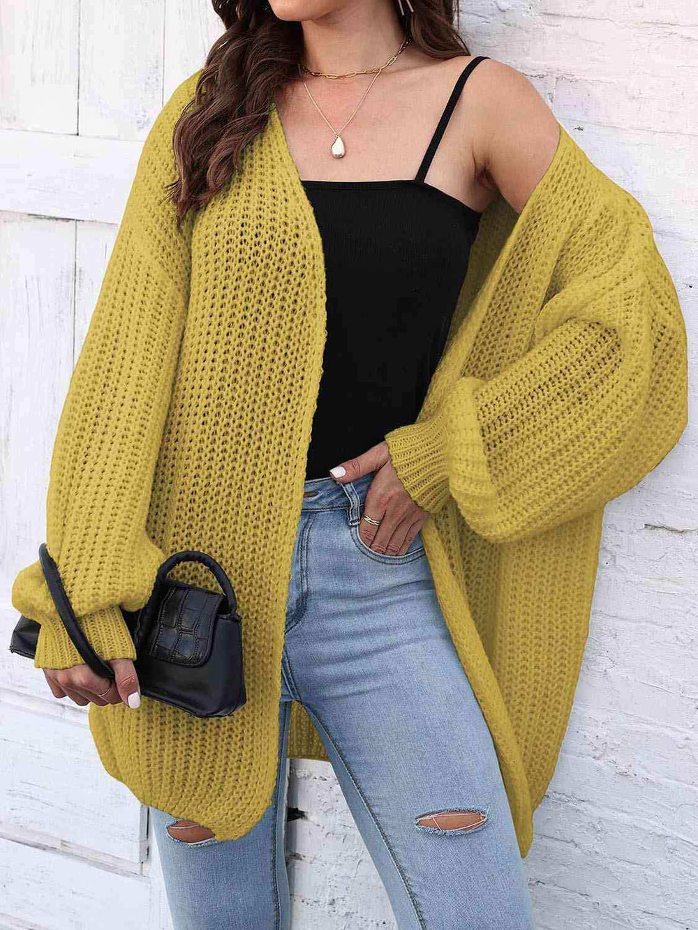 Open Front Dropped Shoulder Longline Cardigan - Trendsi - Flyclothing LLC
