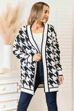 Woven Right Houndstooth Open Front Longline Cardigan - Trendsi - Flyclothing LLC