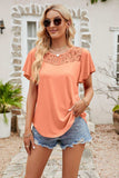 Spliced Lace Flutter Sleeve Top - Trendsi - Flyclothing LLC