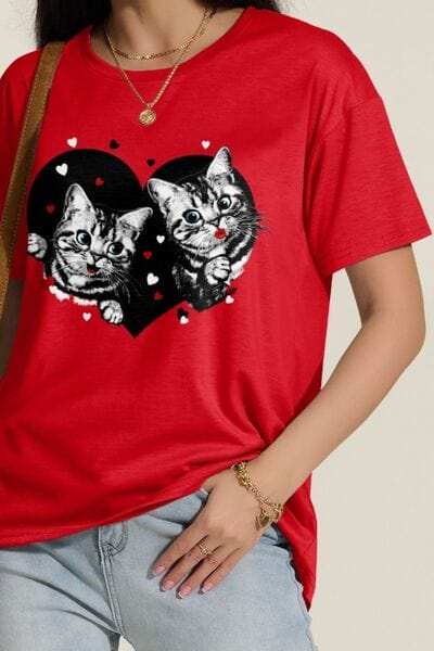 Cat Round Neck Dropped Shoulder T-Shirt - Trendsi - Flyclothing LLC