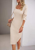 Rib-Knit Slit Sweater Dress - Trendsi - Flyclothing LLC
