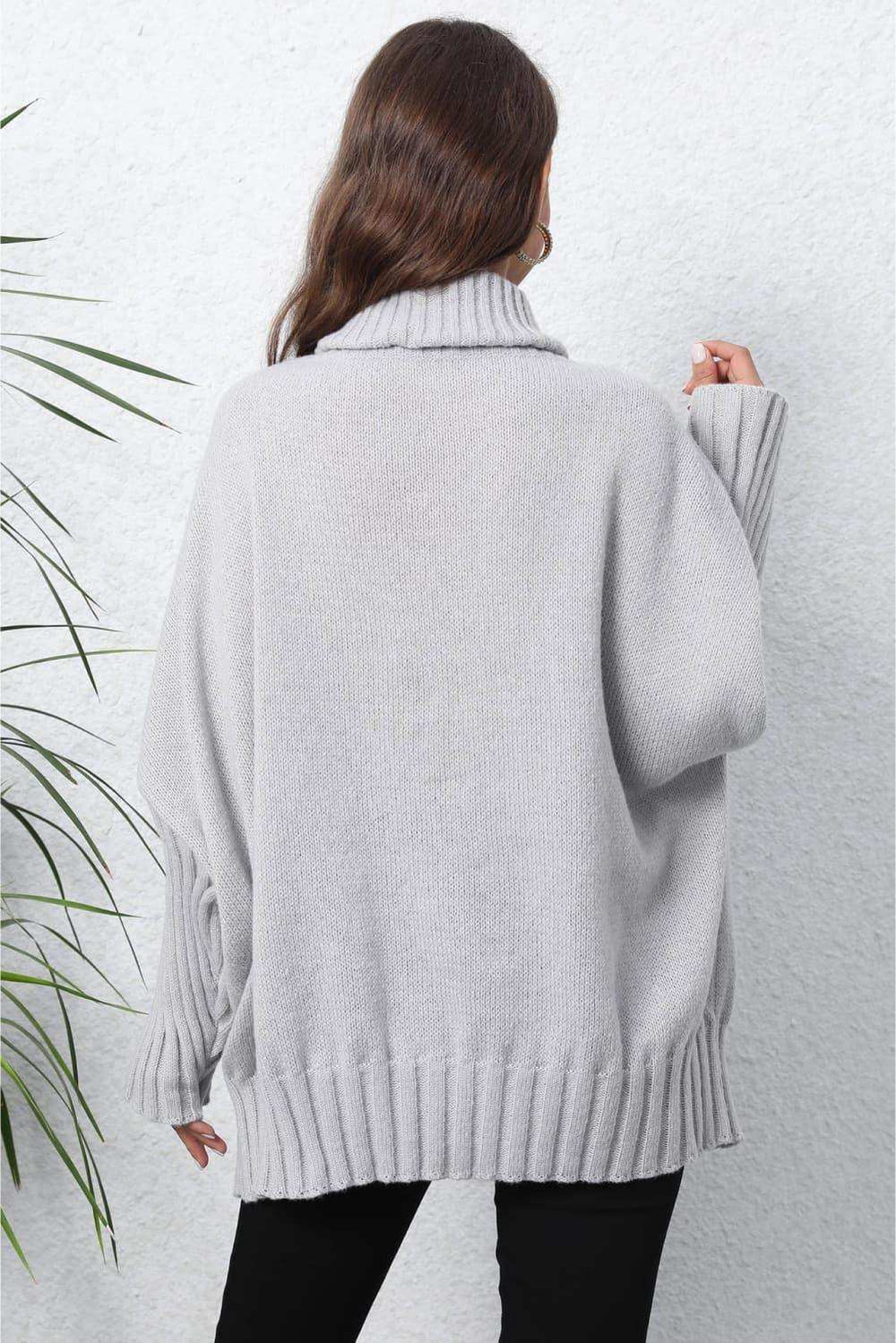Turtle Neck Long Sleeve Ribbed Sweater - Trendsi - Flyclothing LLC