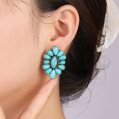 Flower Shape Artificial Turquoise Earrings - Trendsi - Flyclothing LLC