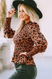 Leopard Smocked Peplum Top - Trendsi - Flyclothing LLC